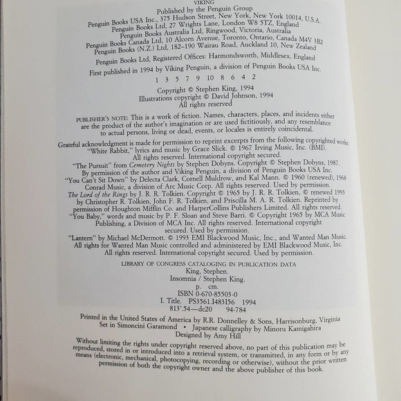 Insomnia By Stephen King 1994 Hardback Fiction Book - Picture 9 of 9